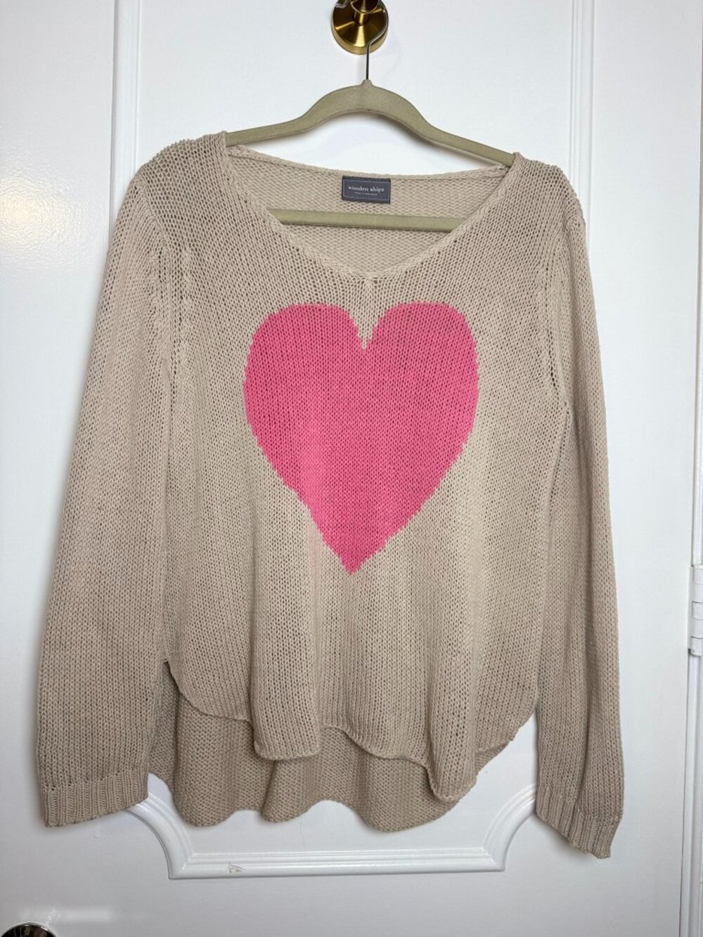 Wooden Ships Pink Heart Sweater Size S/M - Picture 2 of 5